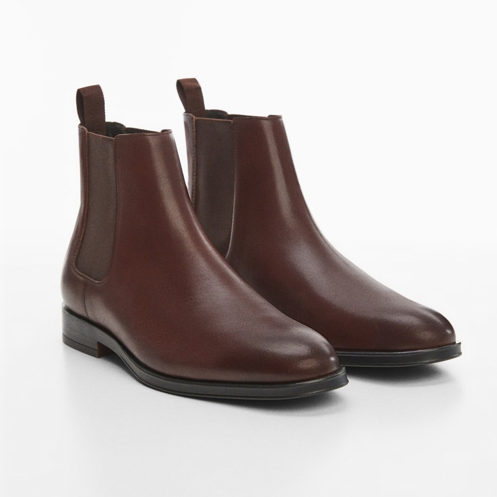 MANGO MEN’S POLISHED LEATHER CHELSEA BOOTS